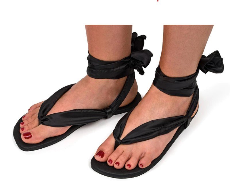 Ahinsa Vegan Barefoot Ribbon Ankle Tie Foot Friendly Sandals in Black