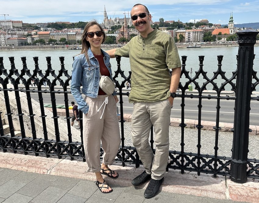 An image of anya & botond, the shoemaker behind Laboo leather sandals together in Budapest, Hungary