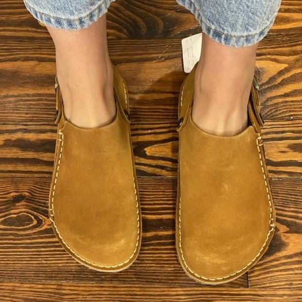 Top down close up of Birkenstock Lutry barefoot clogs with the insole removed
