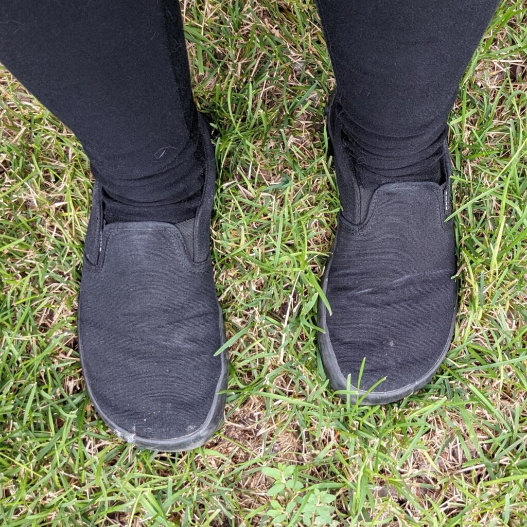 Top down view of a pair of Bohempia Velik Barefoot slip on for extra wide feet