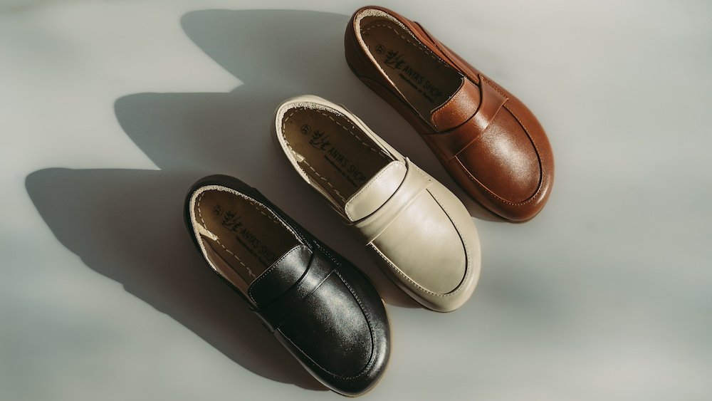 A flat lay of 3 different colors of Dalia barefoot loafers with a wide toe box