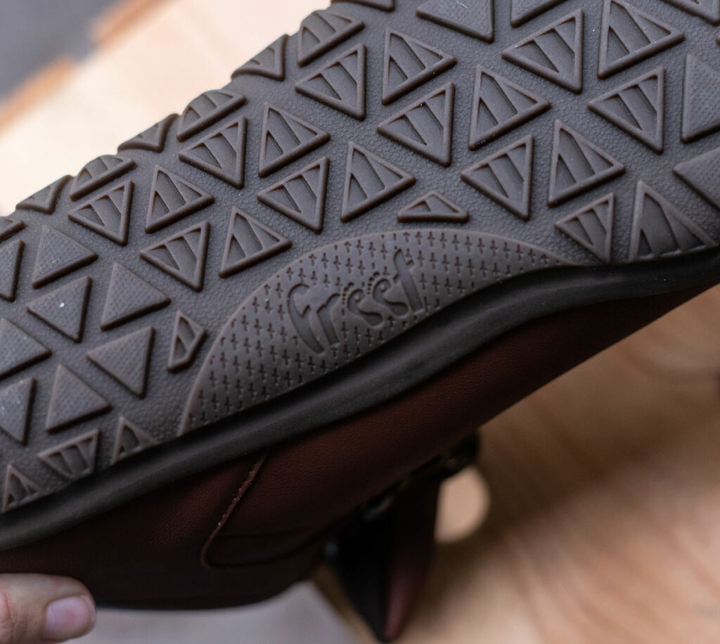 A close up on the outsole of the Freet Mudee Barefoot vegan hiking boot