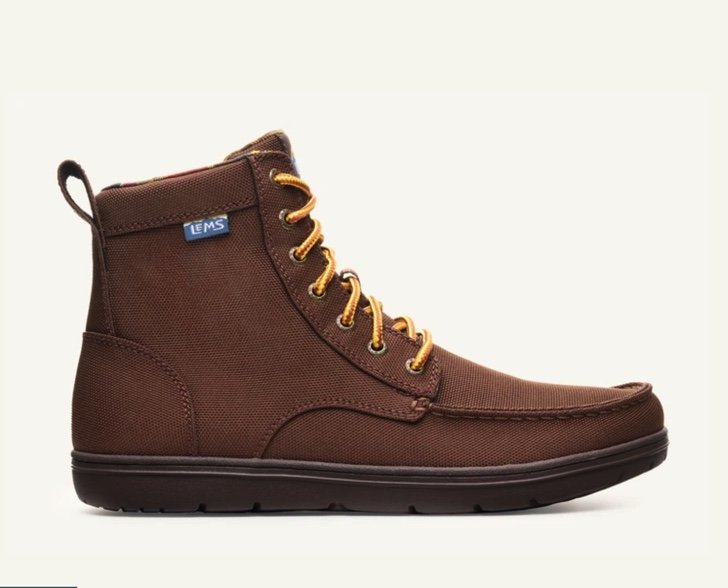 A side view of a pair of Lems Vegan Boulder barefoot boots