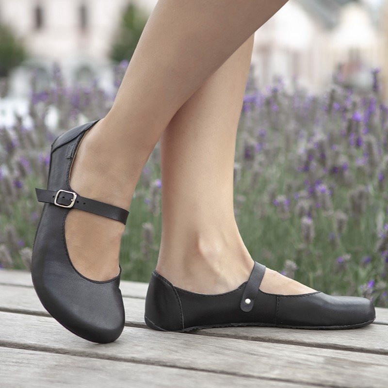 Jenon Leather Villet Flats product photo black barefoot mary janes