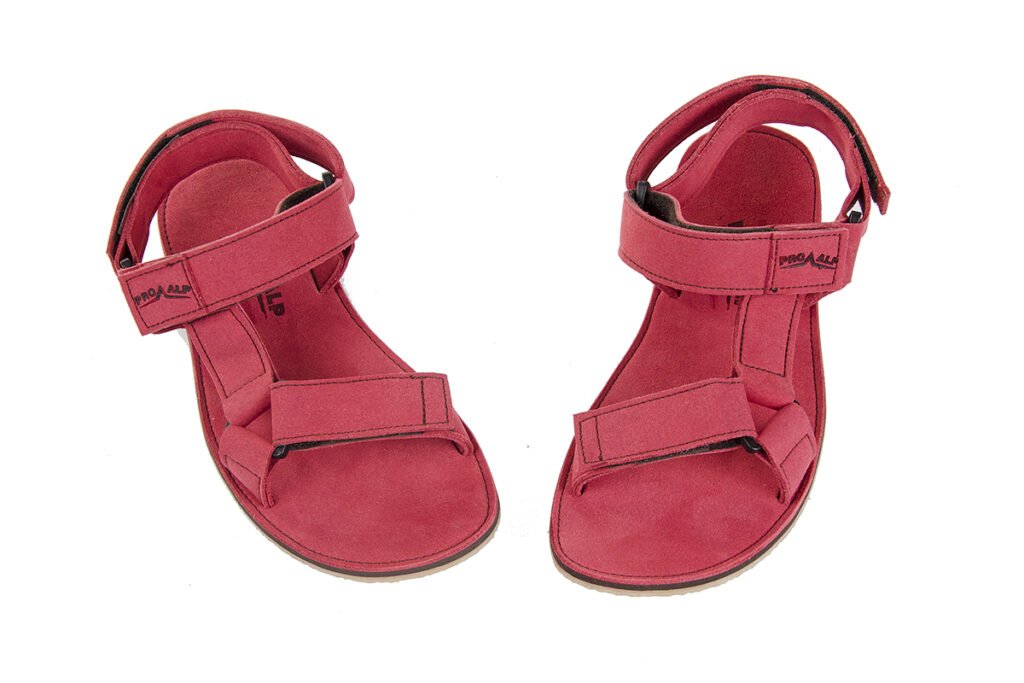 Stock image of red Proalp Costa barefoot zero drop sandals without a toe post