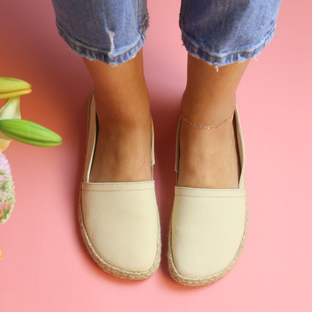 Top down image of Shapen Playa canvas espadrilles with a wide toe box