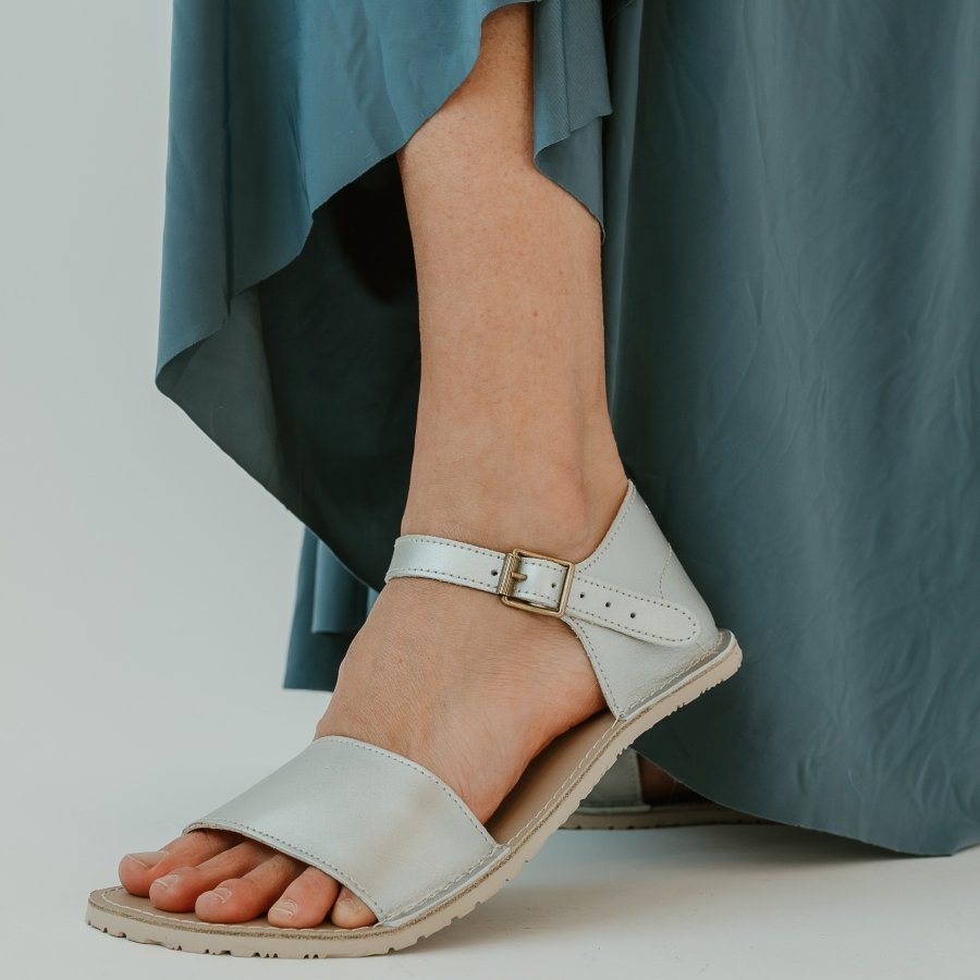 Side close up view of Zeazoo Siren Silver leather dressy sandals