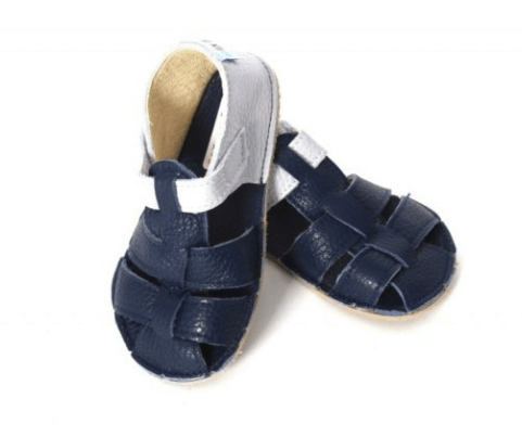 Baby Bare Kids Barefoot zero drop flexible sandals in navy and silver