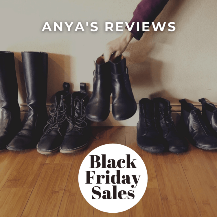Row of black barefoot shoes above Black Friday Sales 2020 stamp