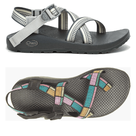 Top down and side view of Chaco Sandals with wide footbed and space for toes