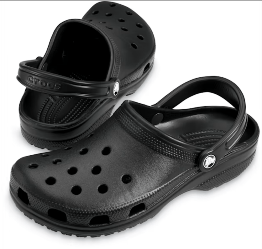 Crocs Classic black clogs, with lightweight sole, and wide anatomical toe box with room for toes