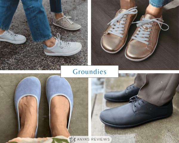 Groundies Barefootwear all time best barefoot shoe brands showing sneakers, flats, and dress shoes available in two widths on zero drop flexible outsoles