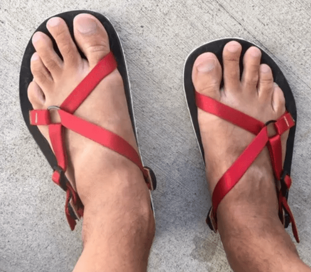 Top down view of Paisley Running Sandals custom barefoot sandals with no toe box