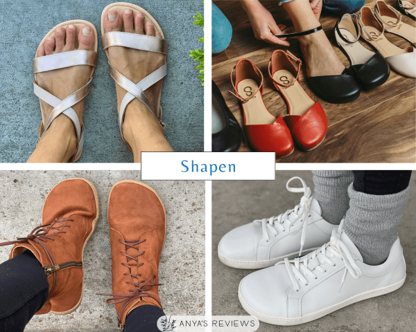Shapen collage showing the variety of dressy and casual styles from one of the best barefoot shoe brands for adults with extra dressy women's options