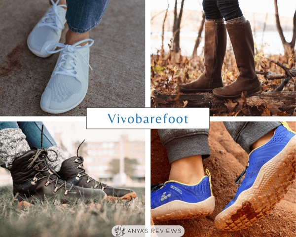 Vivobarefoot collage for one of the all time best and most popular well known barefoot shoe brands. Adult sneakers, hiking outdoor shoes, boots, and stylish options for all ages